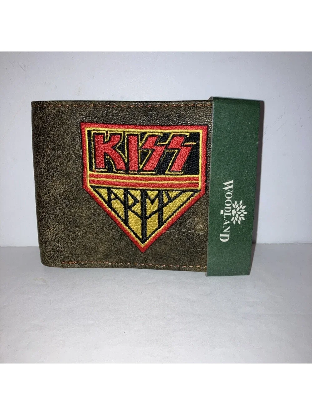 Custom KISS Leather Bi Fold Woodland Brown Wallet NEW